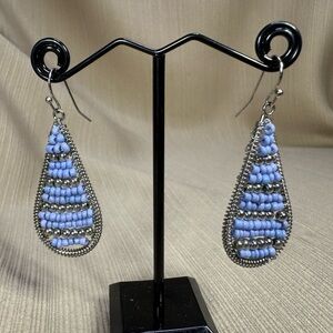 Silver and Purple Beaded Teardrop Earrings